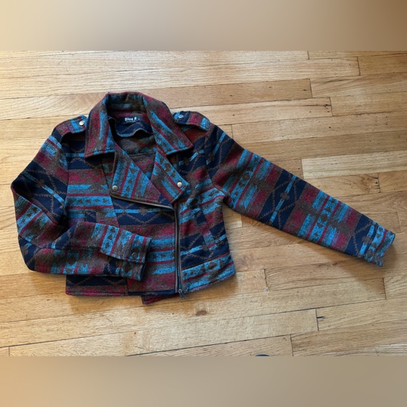 Blue B Collection Cropped Moto Jacket - Multi-Colored Blanket Fabric - Size S - Picture 2 of 5